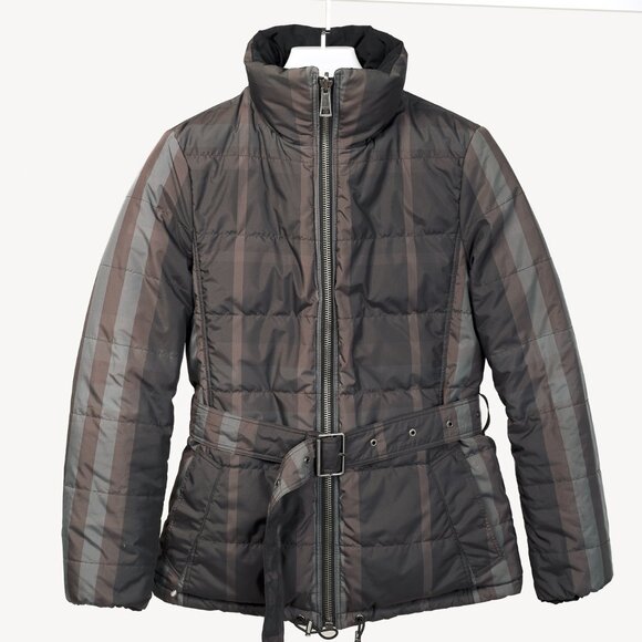 Burberry Brit Grey-Check Reversible Belted Goose Down Puffer Jacket - Picture 1 of 16